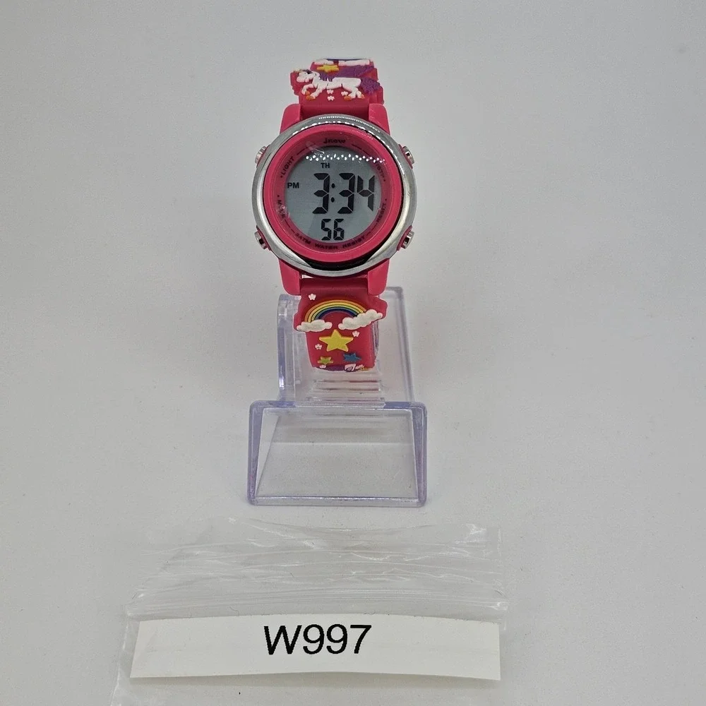 Digital Kid's Watch 34MM Unicorn Rainbows Pink Plastic‎ Bands New Battery